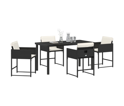 Set de Comedor de Jardín de 5 Piezas con Cojines de Rattan Poliéster Negro
