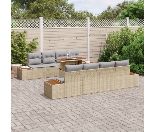 Juego de Sofá Jardín Conjunto de 9 Piezas Beige Ratán PE