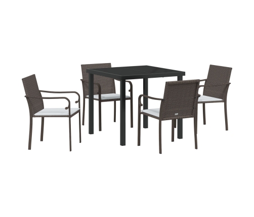 Set de Comedor para Jardín de 5 Piezas con Cojines de Poliratán Marrón