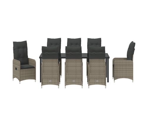 Conjunto de Comedor de Jardín de 9 Piezas con Cojines Poliratán Gris