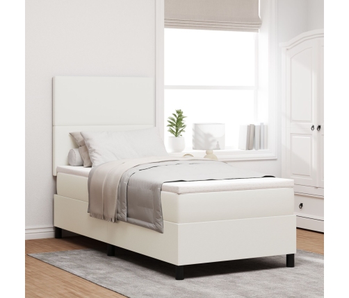 Cama con somier y colchón LED crema 90x200 cm tela de corduroy