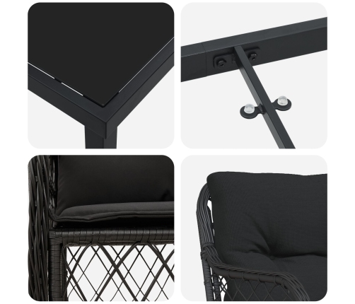 Conjunto de comedor de jardín  de 9 piezas con cojines negro poliratán