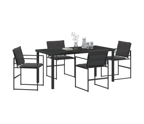 Conjunto de Comedor de Jardín de 5 Piezas con Cojines Negro Textileno y Acero