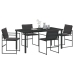 Conjunto de Comedor de Jardín de 5 Piezas con Cojines Negro Textileno y Acero