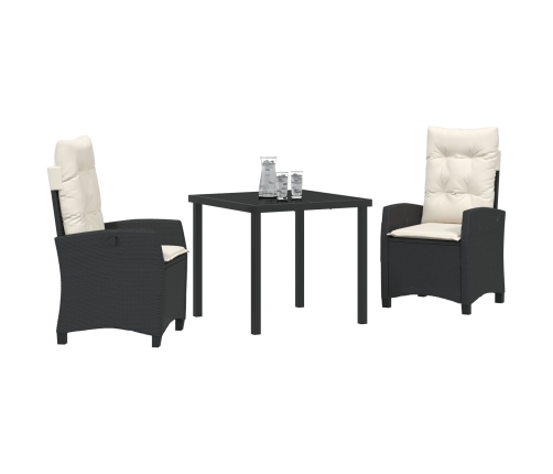 Conjunto de Comedor de Jardín de 3 Piezas con Cojines Negro Poliratán