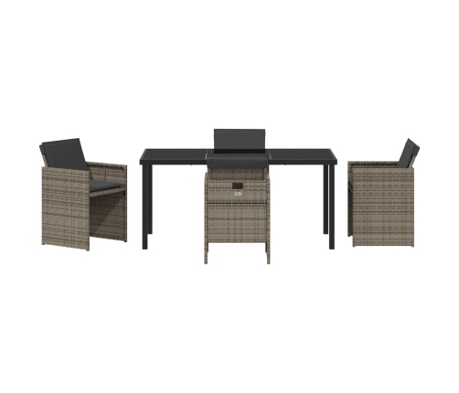 Conjunto de Comedor de Jardín de 5 Piezas con Cojines Ratán Polivalente Gris