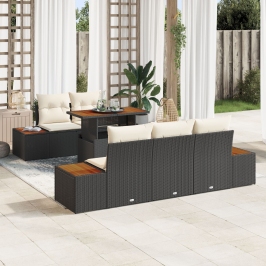 Conjunto de Sofá de Jardín  6 Piezas Negro, Marrón