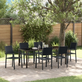 Juego de Comedor de Jardín  de 7 Piezas Negro de Polipropileno