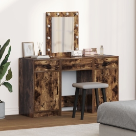 Set de tocador de 3 piezas  con LEDs en madera de roble ahumado