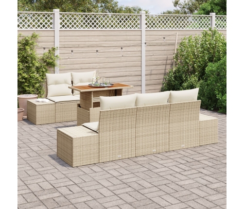 Set de Comedor de Jardín de 6 Piezas con Cojines Beige Ratán Poliéster Acacia