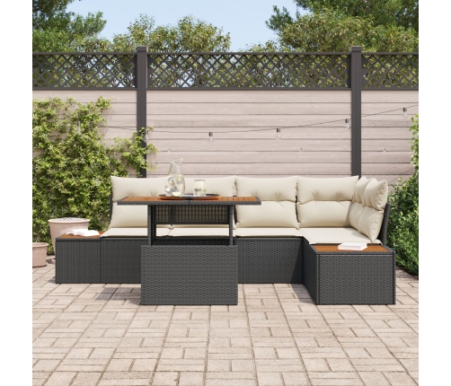 Conjunto de Sofás de Jardín  Set de 6 Negro, Crema Ratán, Poliéster