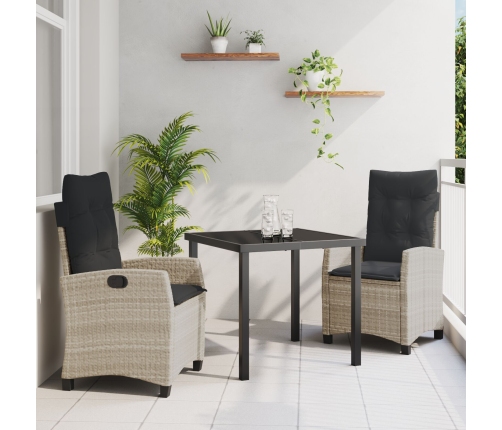 Set de Comedor de Jardín de 3 Piezas con Cojines gris claro de Rattan Sintético