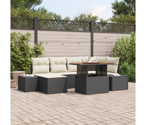 Conjunto de Comedor de Jardín de 7 Piezas con Cojines Negro Poliratán Acacia