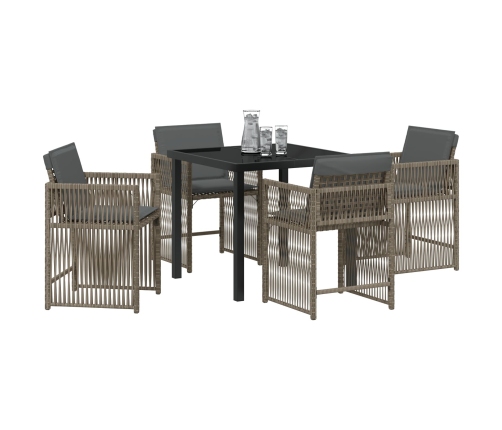 Conjunto de Comedor de Jardín de 5 Piezas con Cojines Ratán Poliéster Gris