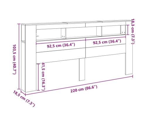 Cabecero de Almacenamiento  con Luces LED Madera Negra 220x18,5x103,5 cm