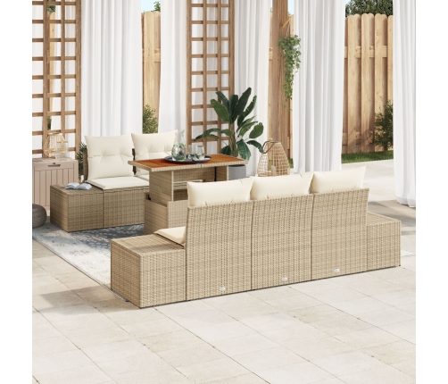 Set de Comedor de Jardín de 6 Piezas con Cojines Beige Ratán Poliéster Acacia