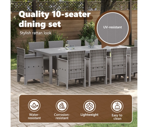 Conjunto de Comedor de Jardín  de 11 Piezas con Cojines de Ratán Sintético Gris Claro
