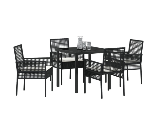 Juego de Comedor de Jardín de 5 Piezas con Cojines de Ratán Negro