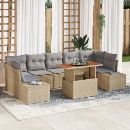 Conjunto de Sofá de Jardín de 8 Piezas con Cojines Beige de Ratán de Polietileno