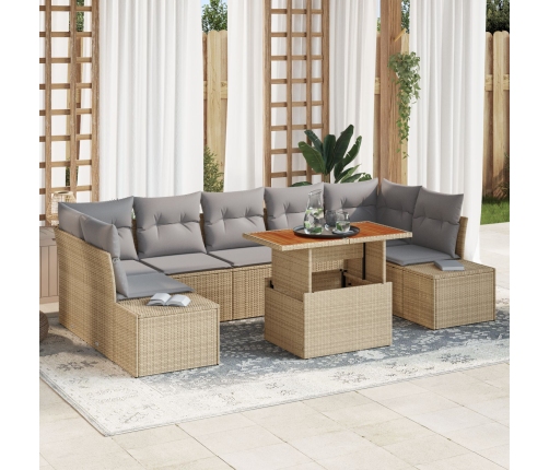 Conjunto de Sofá de Jardín de 8 Piezas con Cojines Beige de Ratán de Polietileno