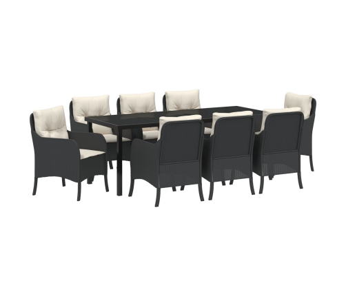 Conjunto de Comedor de Jardín  de 9 Piezas con Cojines Negro rattan Poliéster