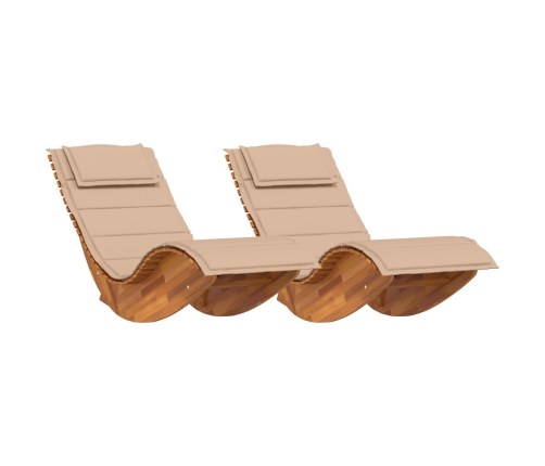 Tumbona de sol Set de 2 Beige Madera y tela tapizada Grande