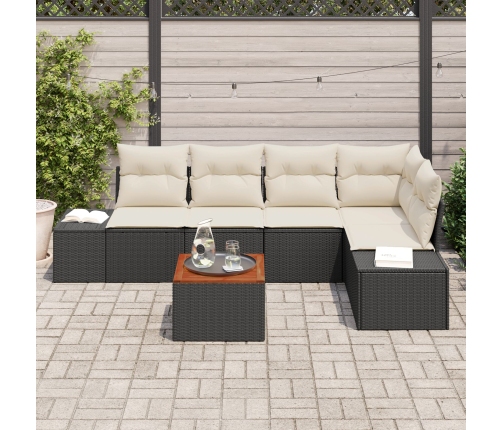 Conjunto de Sofás de Jardín de 6 Piezas con Cojines Negro Poliratán Acacia