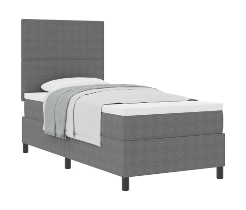 Cama con Base Tapizada  con Colchón Gris Claro 90x200 cm Tela de Terciopelo