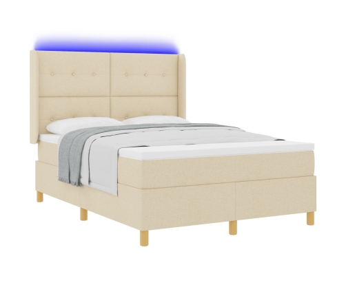 Cama Box Spring  con colchón y LED Crema 160x200 cm Tela