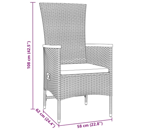 Set de Comedor de Jardín de 7 Piezas  con Cojines Poliratán Gris