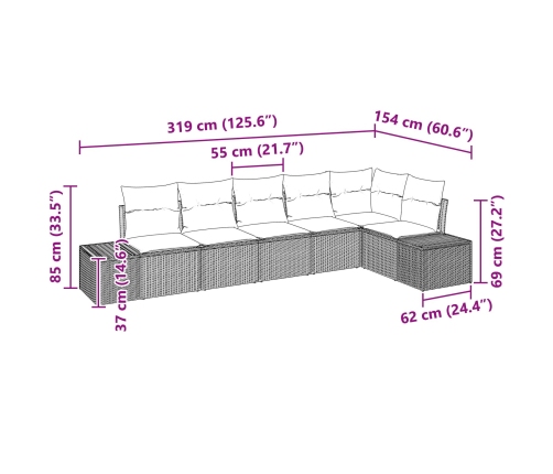Set de Sofá de Jardín  de 6 Piezas con Cojines Beige Ratan Sintético