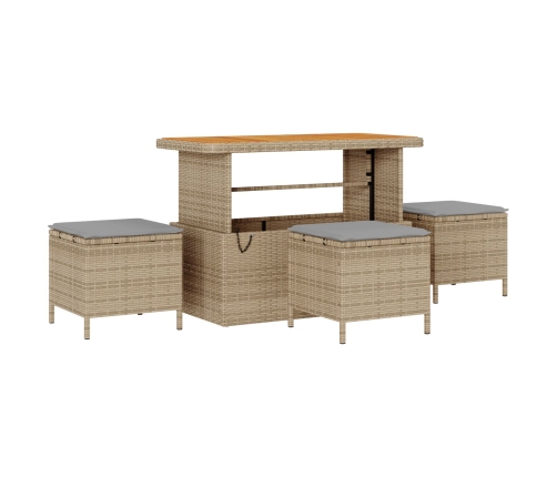 Conjunto de Sofás de Jardín de 10 Piezas con Cojines Beige Poliratán Acacia, Sofá de Jardín de 2 Plazas con Almacenamiento y Cojines Beige Poliratán, Conjunto de Comedor de Jardín de 4 Piezas con Cojines Beige Poliratán Acacia