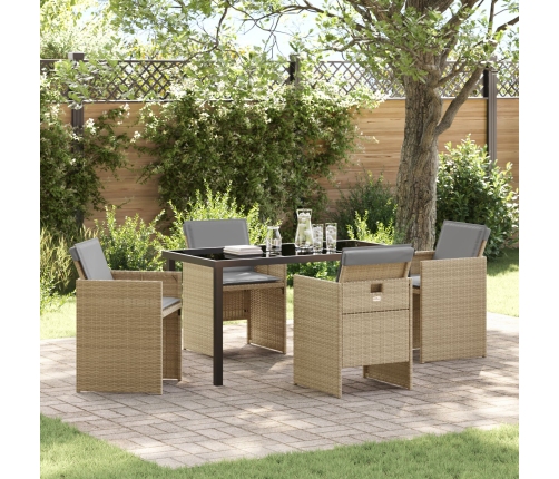 Conjunto de Comedor de Jardín  de 5 Piezas con Cojines Ratán Poli Beige