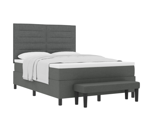 Cama con Box Spring  con colchón y banco gris oscuro 140x190 cm Tela