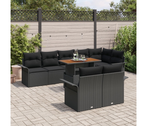 Conjunto de Comedor de Jardín de 9 Piezas con Cojines Negro Poliratán Acacia