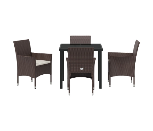Juego de Comedor Jardín  5 Piezas Marrón Ratán Poliéster