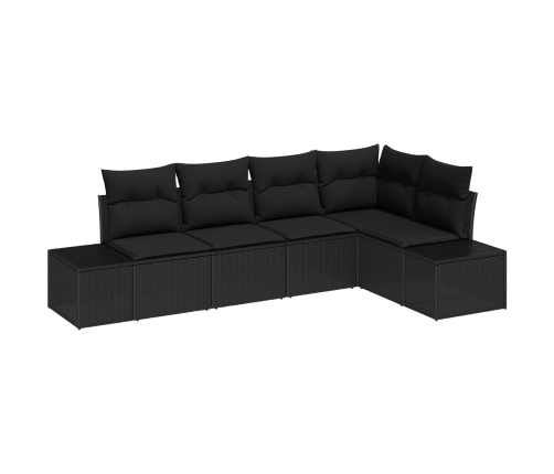 Set de Sofá de Jardín de 5 Piezas con Cojines Negro Poliratán