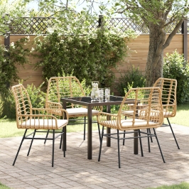 Conjunto de Comedor de Jardín de 5 Piezas con Cojines Marrón Polirratán