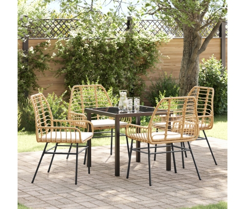 Conjunto de Comedor de Jardín de 5 Piezas con Cojines Marrón Polirratán
