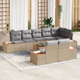 Conjunto de sofá de jardín de 9 piezas con cojines beige poliratán acacia