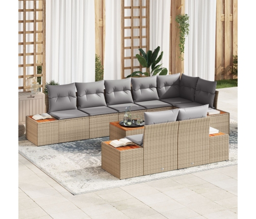 Conjunto de sofá de jardín de 9 piezas con cojines beige poliratán acacia