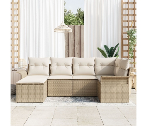 Set de Sofás de Jardín de 6 Piezas con Cojines Beige Ratán Poliéster