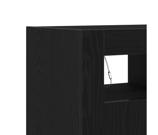 Sideboard  con luces LED en negro y roble, 80x35x75 cm, de madera