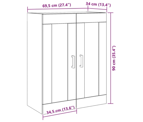 Gabinete Suspendido con Puertas de Vidrio Roble Artesanal 69.5x34x90 cm