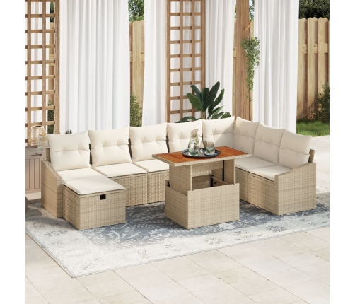 Conjunto de sofá de jardín de 9 piezas con cojines beige de ratán sintético