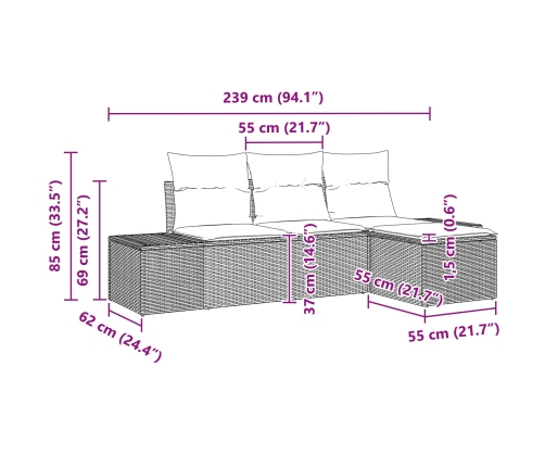 Juego de Sofás de Jardín de 4 Piezas con Cojines Beige Rattan Sintético