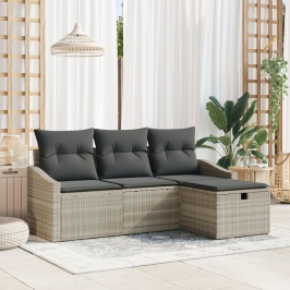 Conjunto de 4 Piezas de Sofá de Jardín con Cojines Gris Claro Rattan
