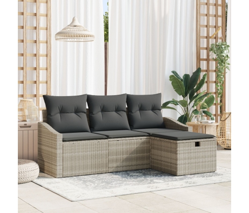 Conjunto de 4 Piezas de Sofá de Jardín con Cojines Gris Claro Rattan