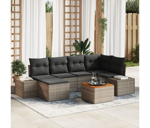 Conjunto de Sofás de Jardín de 7 Piezas con Cojines Gris Poliratán Acacia