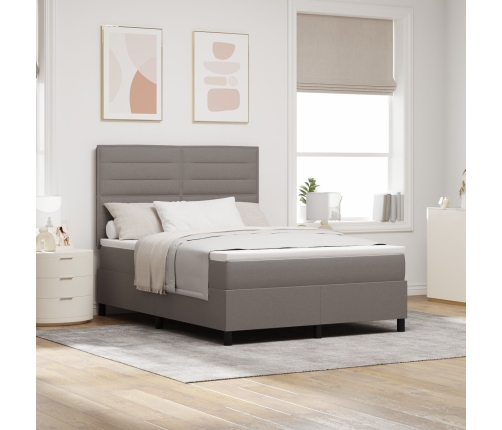 Cama con Box Spring  y colchón taupe 140x190 cm tela